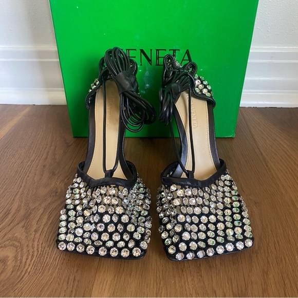 Bottega‎ Veneta Sparkle Stretch Lace-Up Sandal Heels Black 35.5/5.5 - Picture 3 of 10